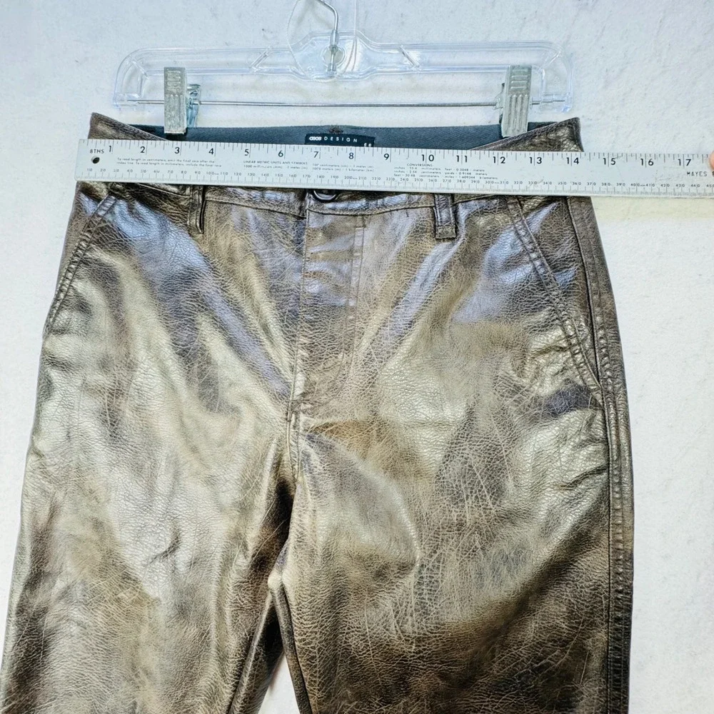 ASOS‎ DESIGN Faux Leather Trousers Mens W28 L32 Brown Distressed Rocker Grunge